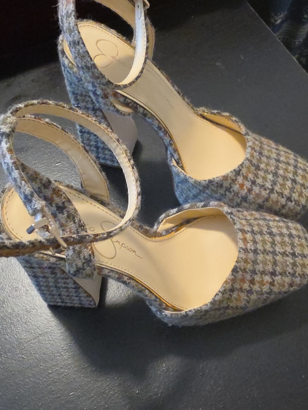 Jessica Simpson Multicolor Houndstooth Ankle-Strap Block Heels